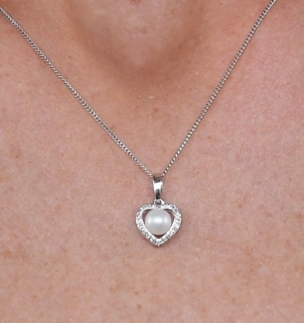 Stellato Pearl and Diamond Pendant Necklace 0.06ct in 9K White Gold